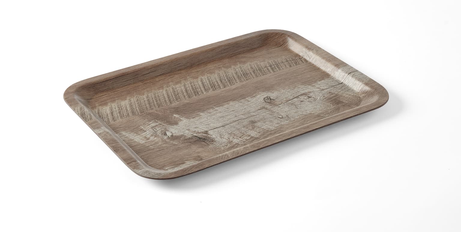 Plateau de service en mélamine avec imprimé bois — Bois foncé · 240x340